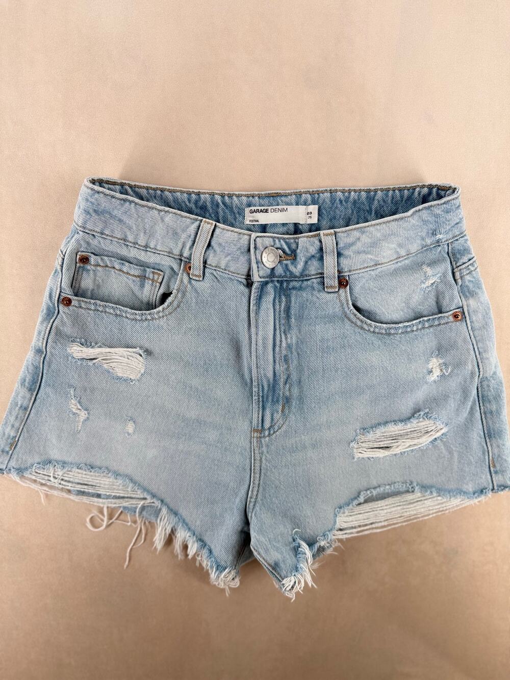 Garage Denim Festival Distressed High Rise Cutoff Shorts Size 3 / 26